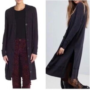 We The Free People Navy Sparkle Metallic Ribbed Long Duster Cardigan Sweater